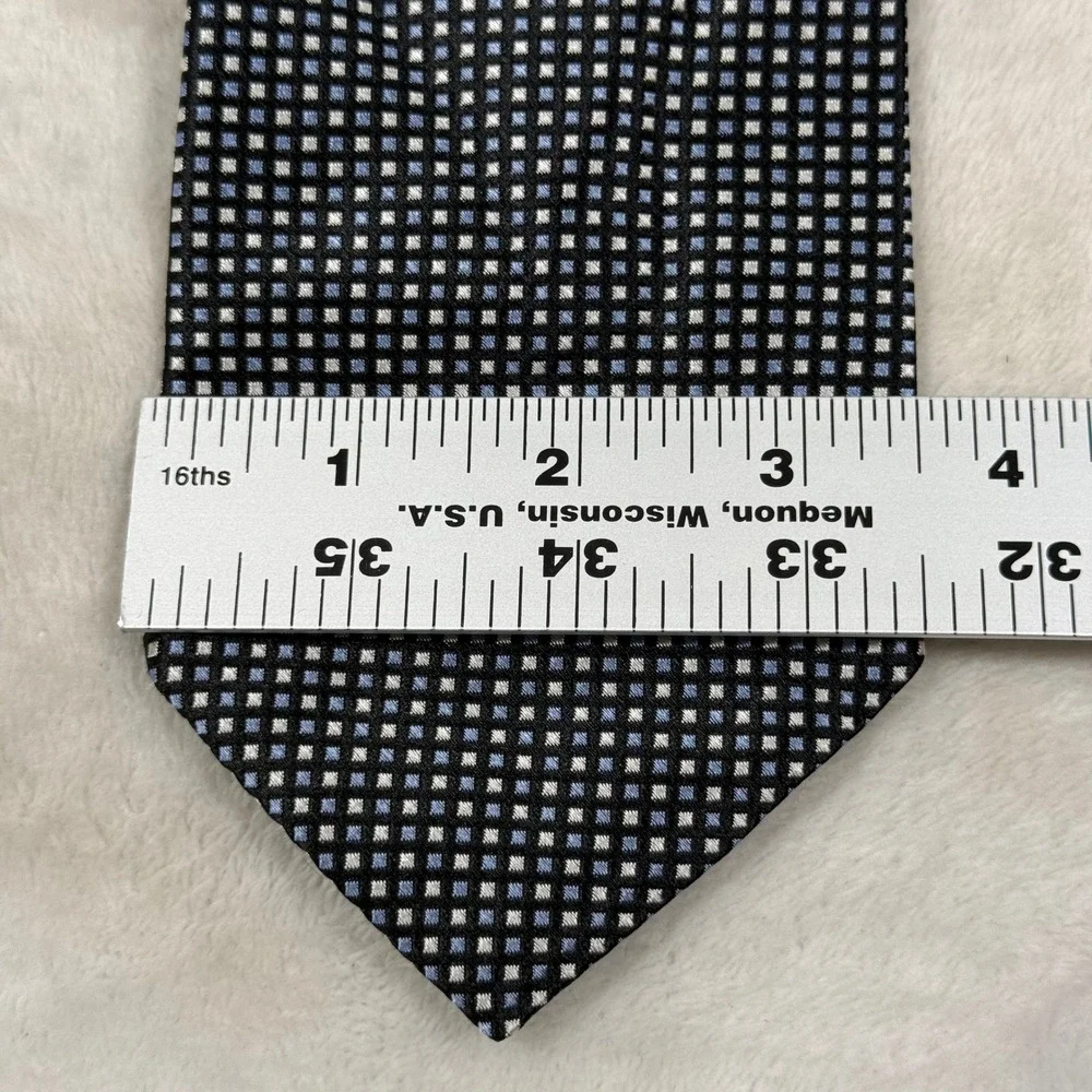 Tommy Hilfiger Mens Silk Tie Navy Blue Silver Geometric Grid Classic Necktie
